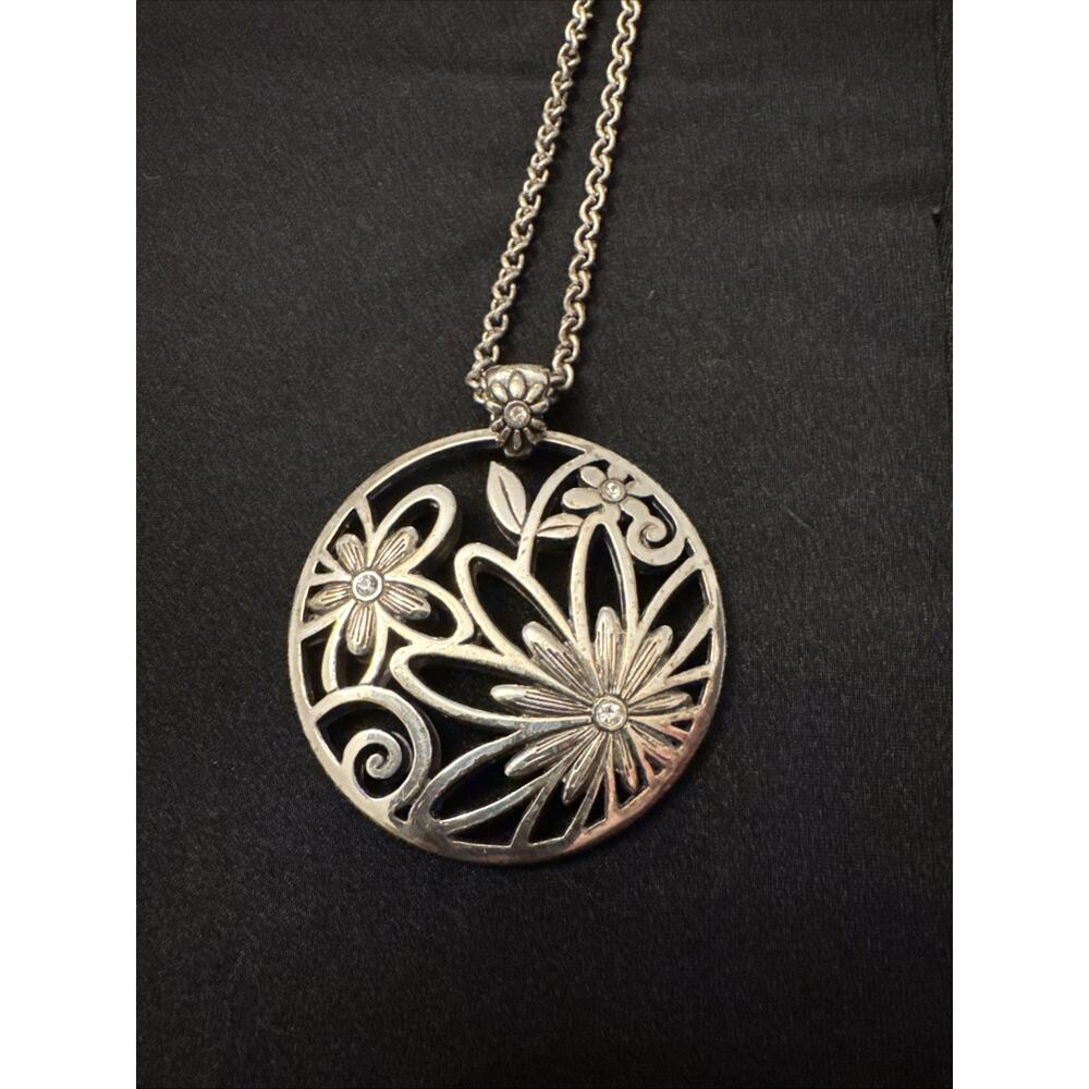 Brighton Sterling Silver Plated Flower Crystal Pendant & Necklace RETIRED